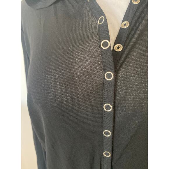 Tripp NYC Mesh Hoodie Top Snap Front Black L/S Size Large - Picture 3 of 9